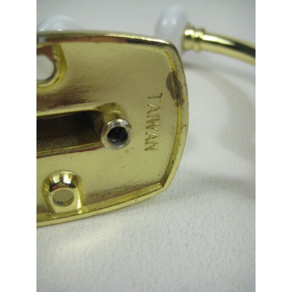 Set Of 2 Vintage Double Gold Wall Hooks Brass Ceramic Knobs 4 Inches Long Taiwan - Picture 6 of 13